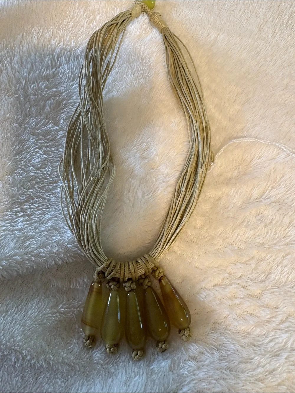 Handmade Olive Amber real agate and jukeTeardrop Statement Necklace